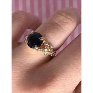 Size 5.5 Princess Ring – Gold Tone Faux Sapphire & CZ Bling, Y2K Girly Glam